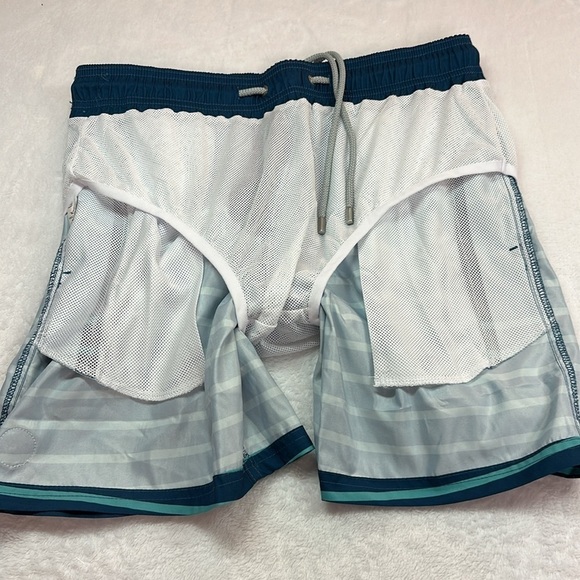 Surf Cuz Teal Striped Swim Trunks NWT Medium - Picture 6 of 6